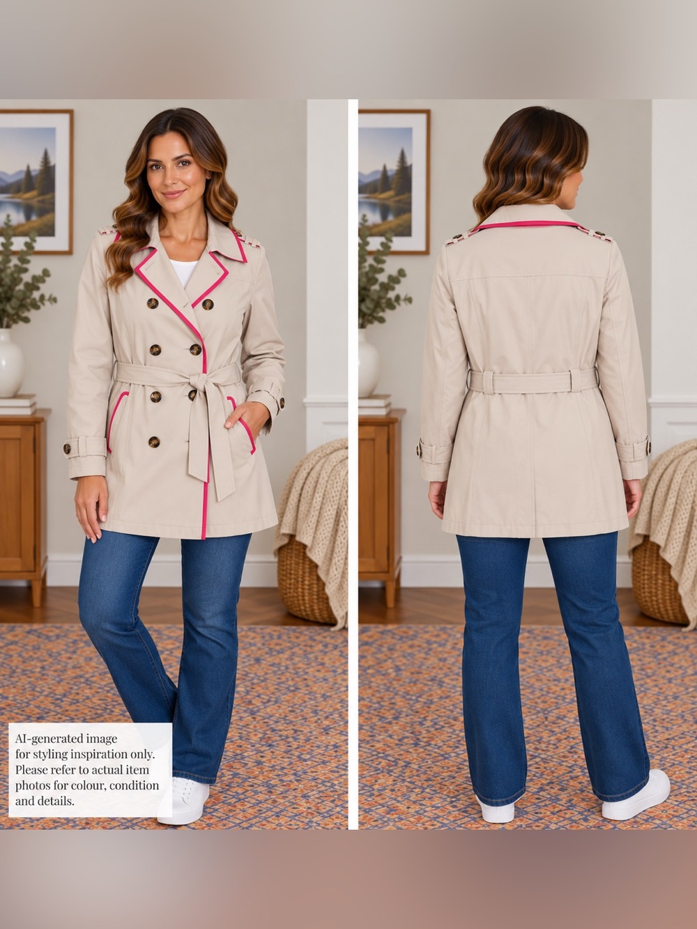 Esprit Beige Spring Trench Coat with Pink Trim